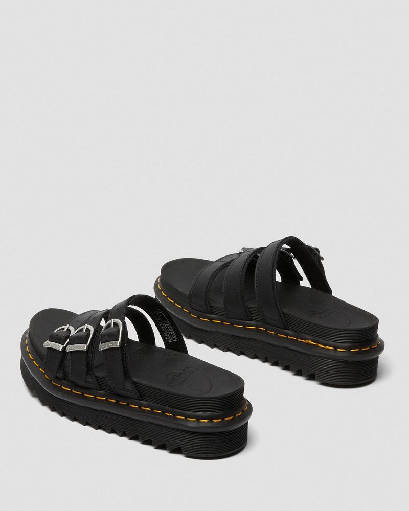 Black Women's Dr Martens Blaire Leather Slide Sandals | CA 316OKI